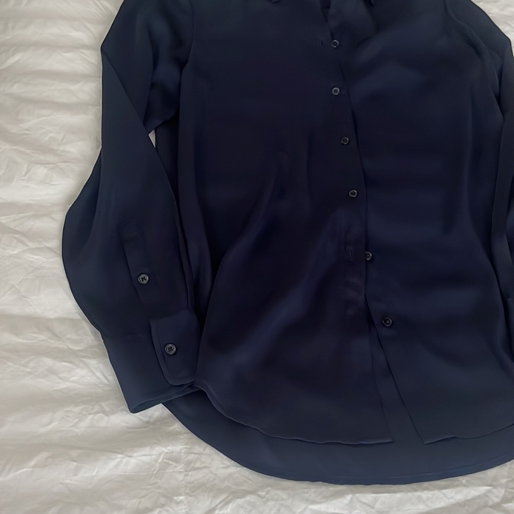 Quince Navy Blue Silk Button-Down Shirt, size Small - Picture 13 of 16
